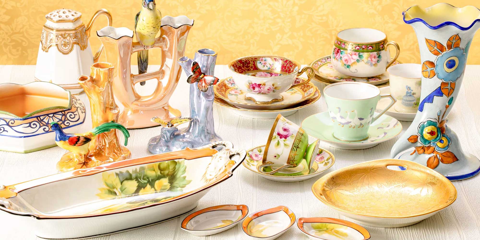 1点限り】オールドノリタケ 金点盛り 花文帯 サラダボウル＆受け皿 3つ