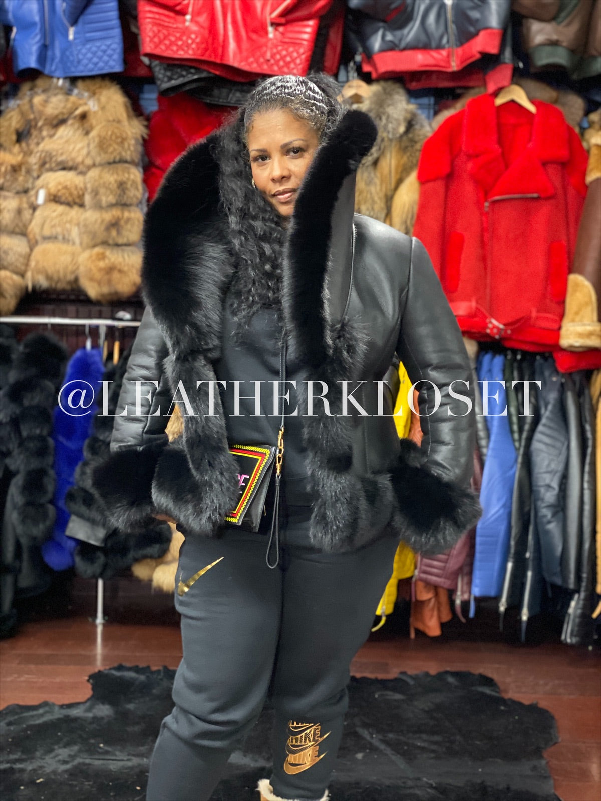 Women's Lara Shearling With Fox [Black] – LeatherKloset