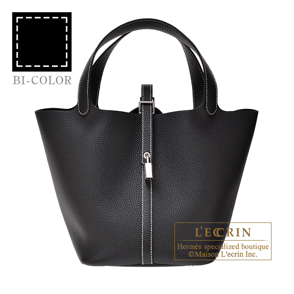 Hermes Picotin Lock Stitch bag 22/MM Black Clemence leather Silver