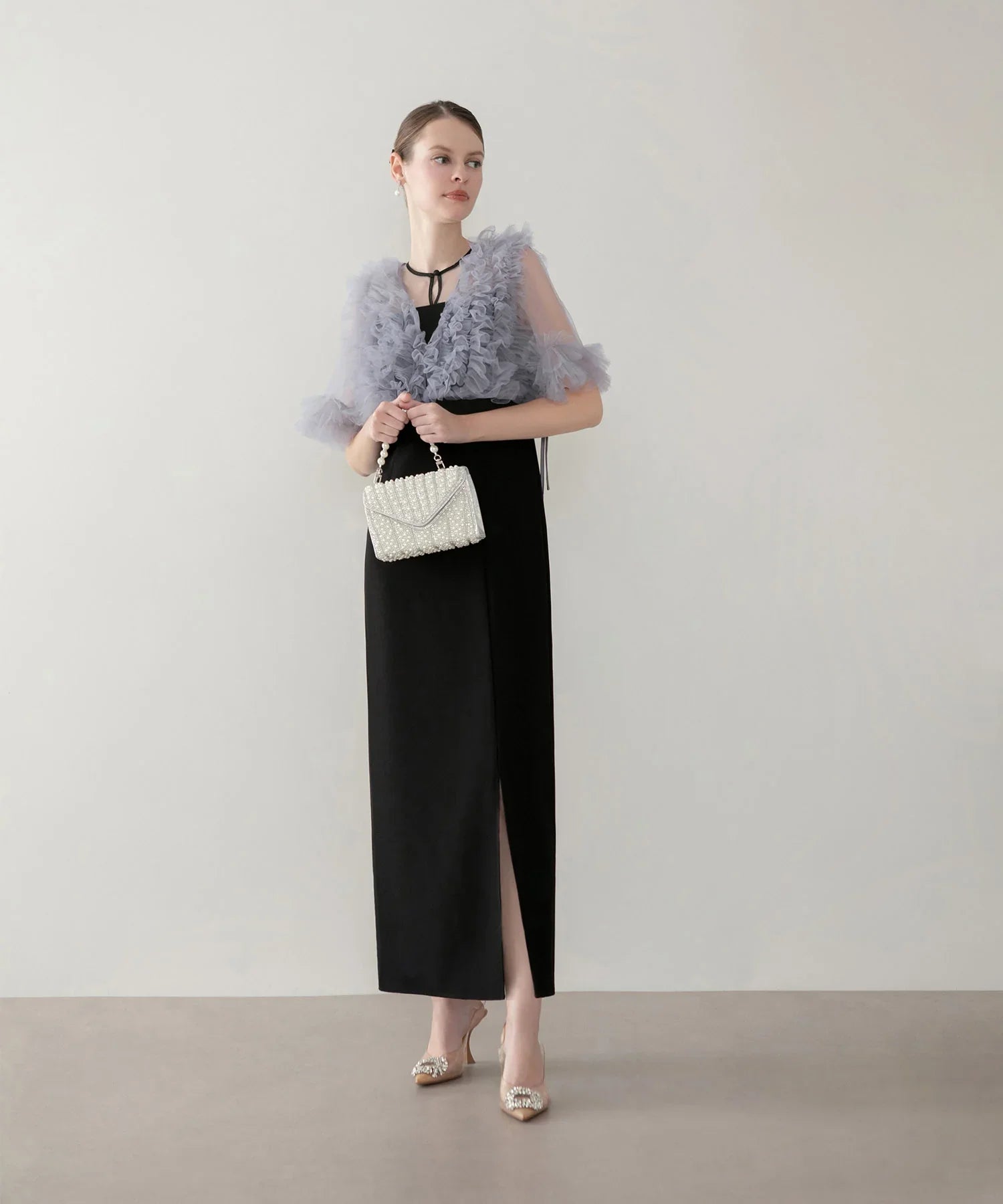 当日発送】チュールフリルビスチェIラインワンピースドレス