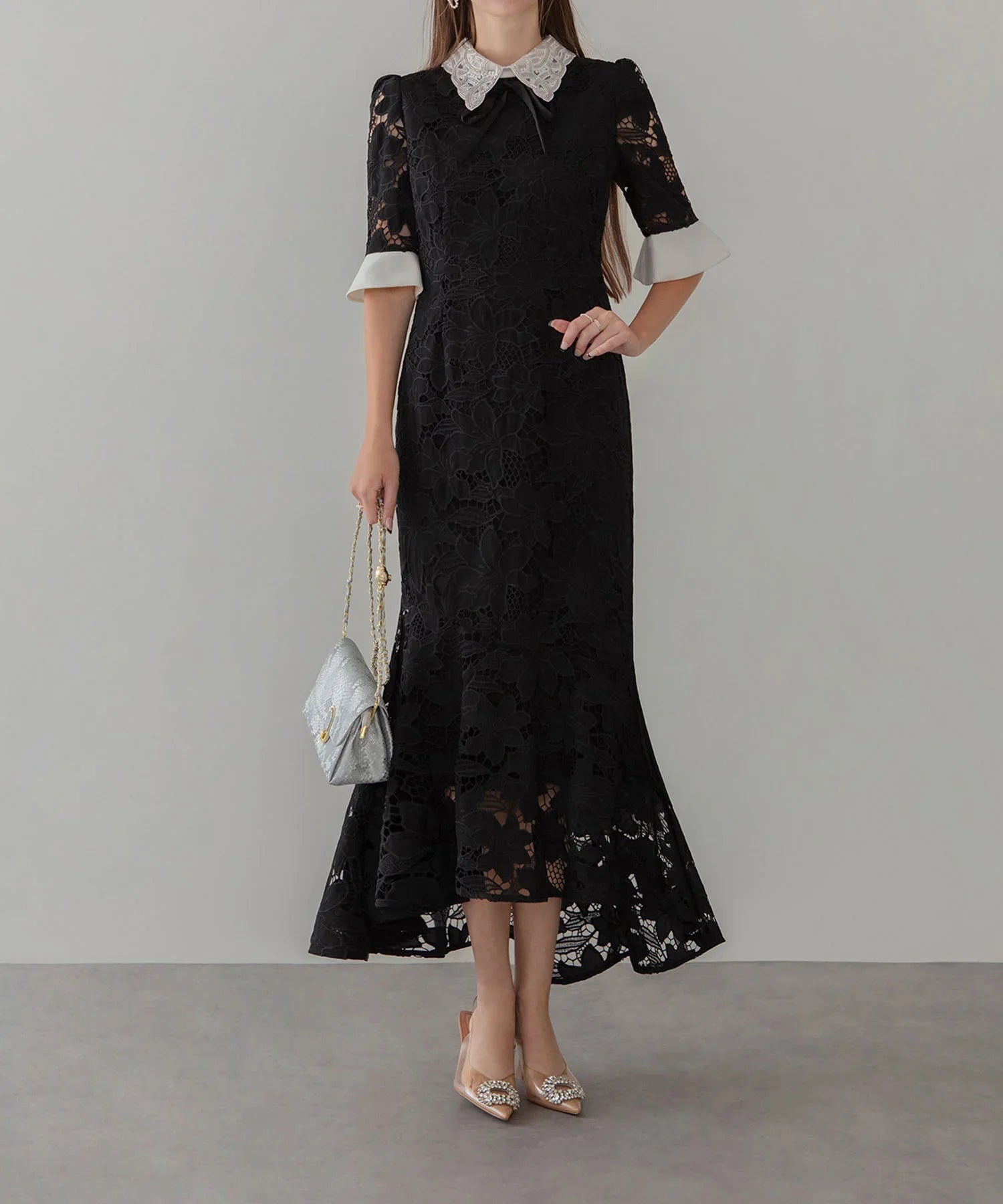 一部当日発送】パールカラーボウタイフラワーレースフィッシュテール