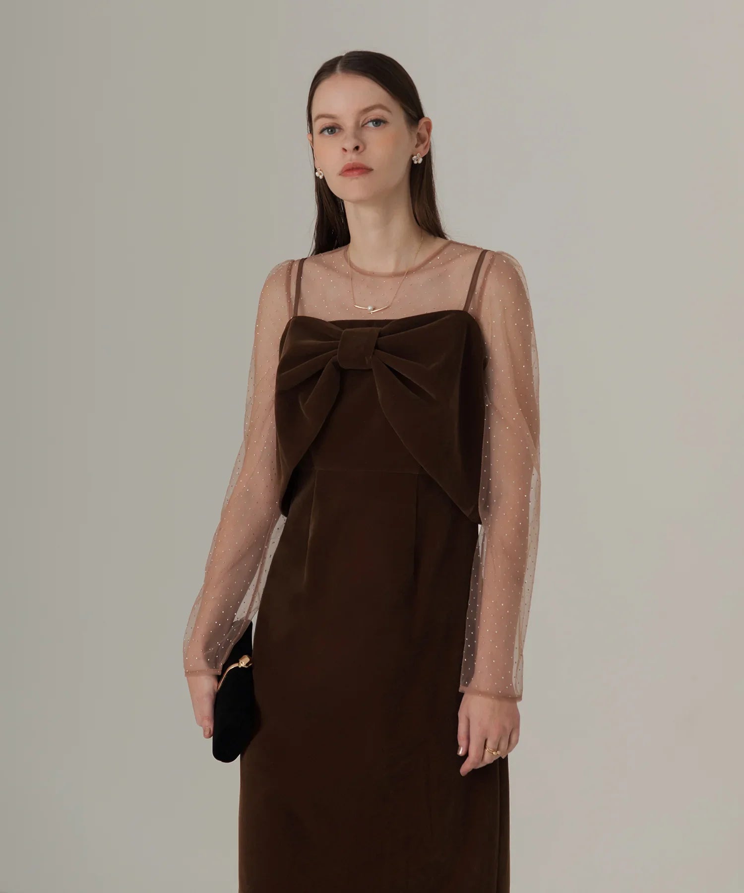 当日発送】2WAYリボンビスチェドットストーンベロアドレスパーティー