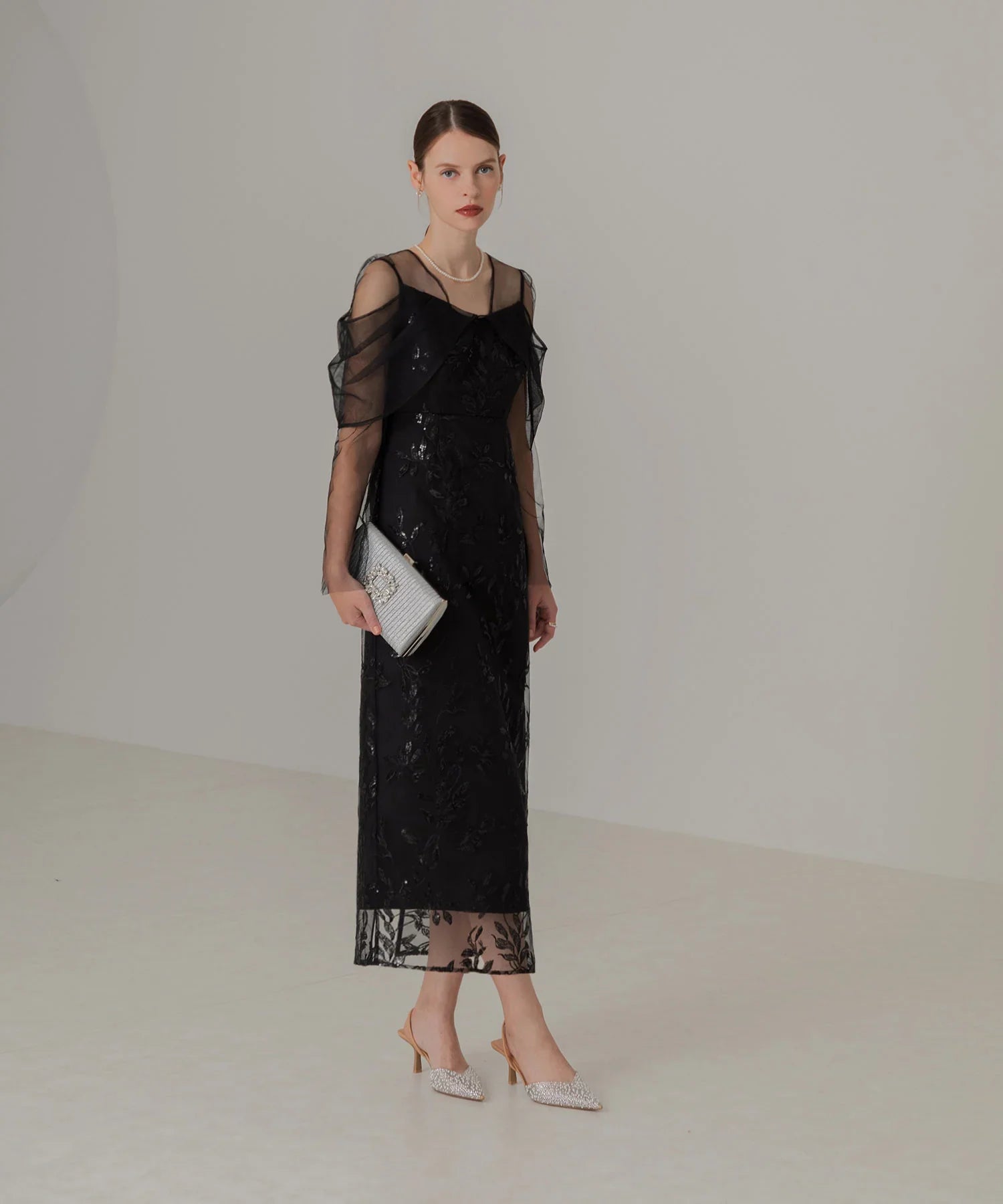 当日発送】チュールロングスリーブリーフIライン/パーティードレス