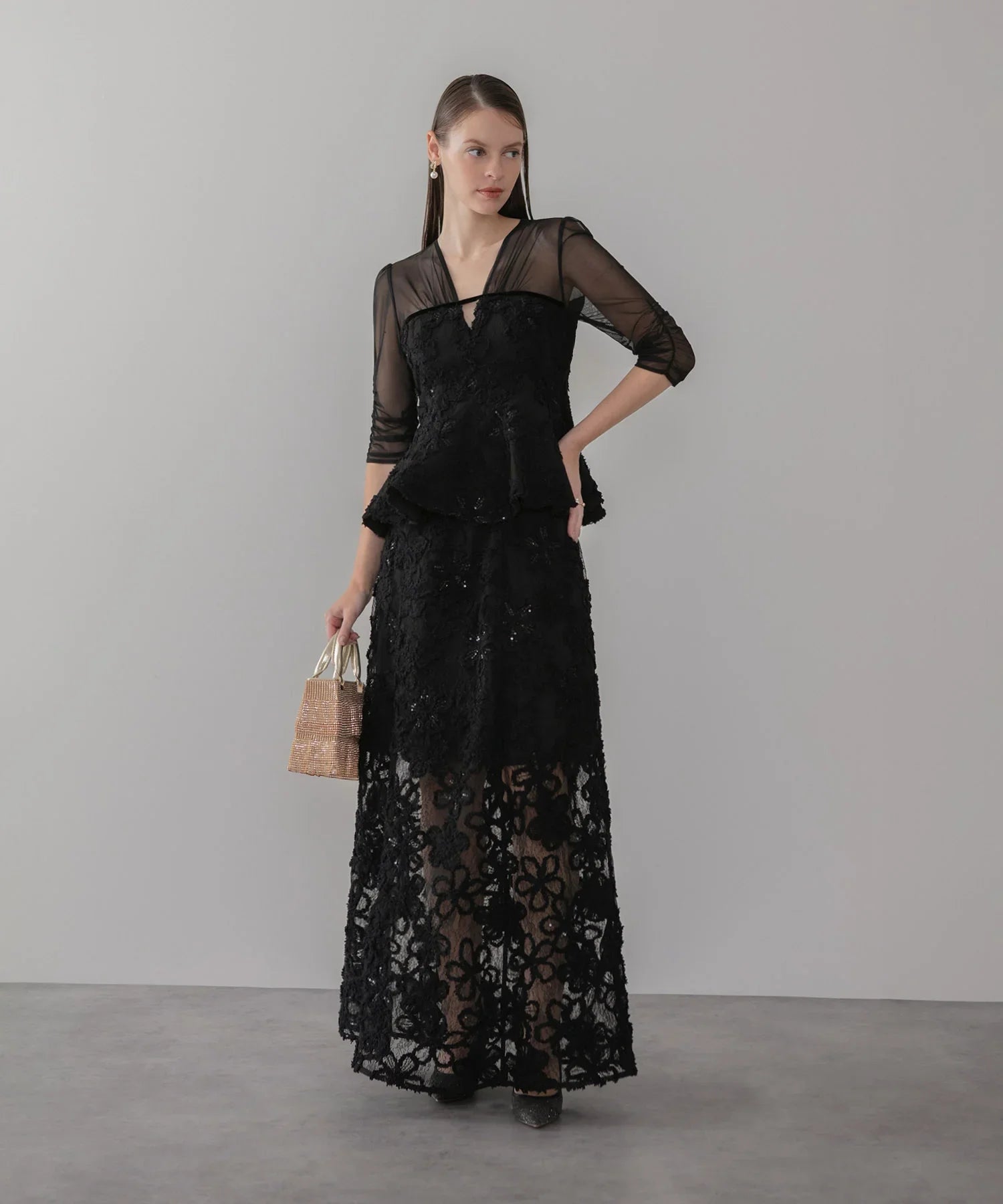 leja 結婚式 オケージョン パーティドレス ブラウンロングドレス leja