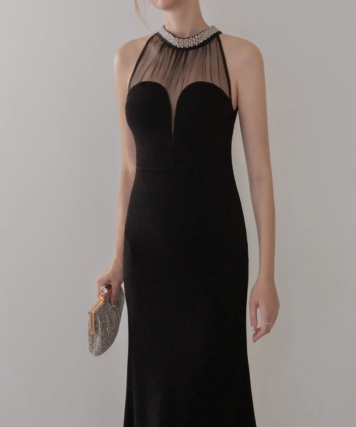 LEJA LUXE】2WAYシアーネックビジューデザインブラックマーメイド