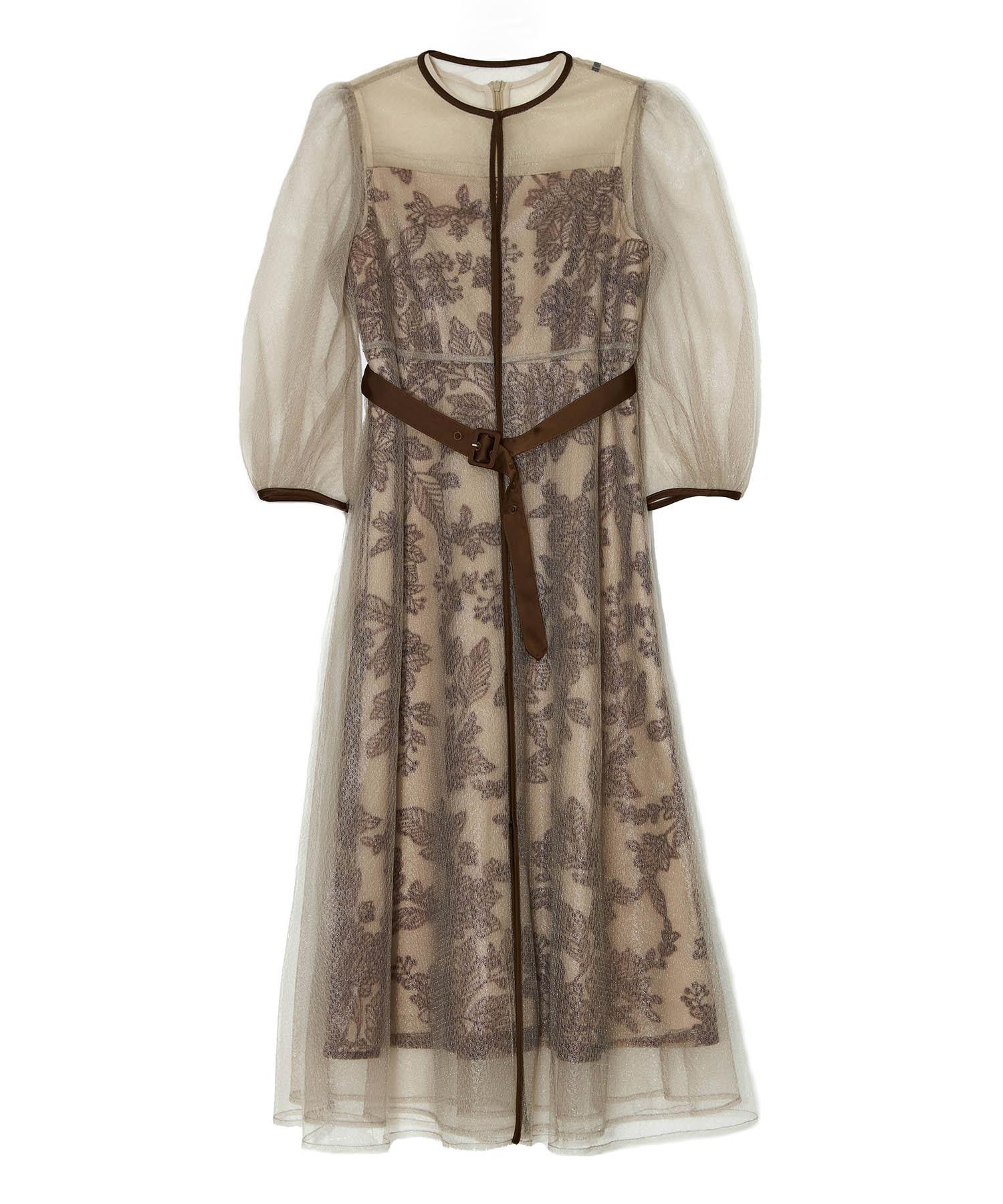 当日発送】チュールパイピングリーフベルトAラインドレス/パーティー