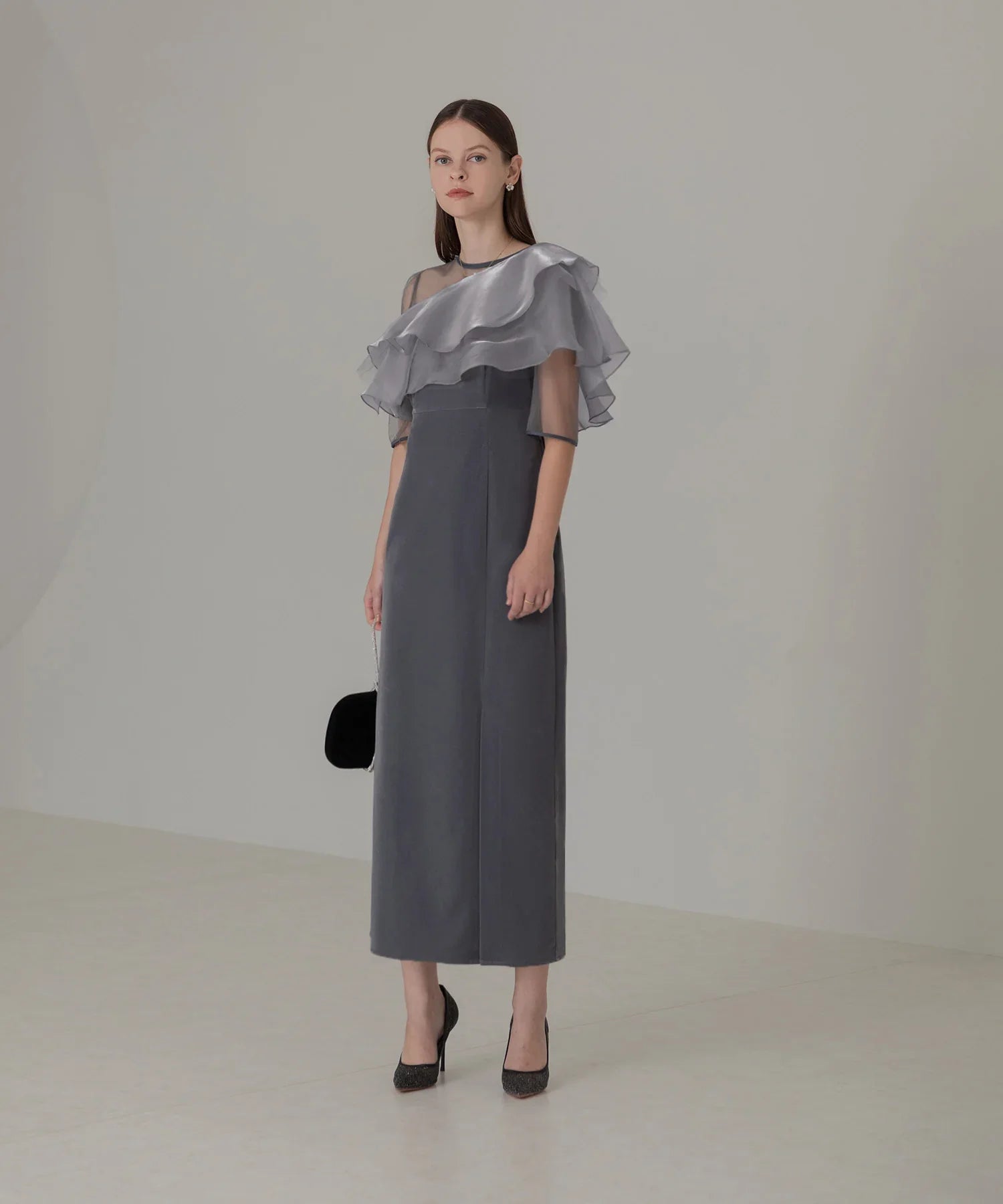 当日発送】アシンメトリーティアードフリル3WAYベロアワンピース結婚式