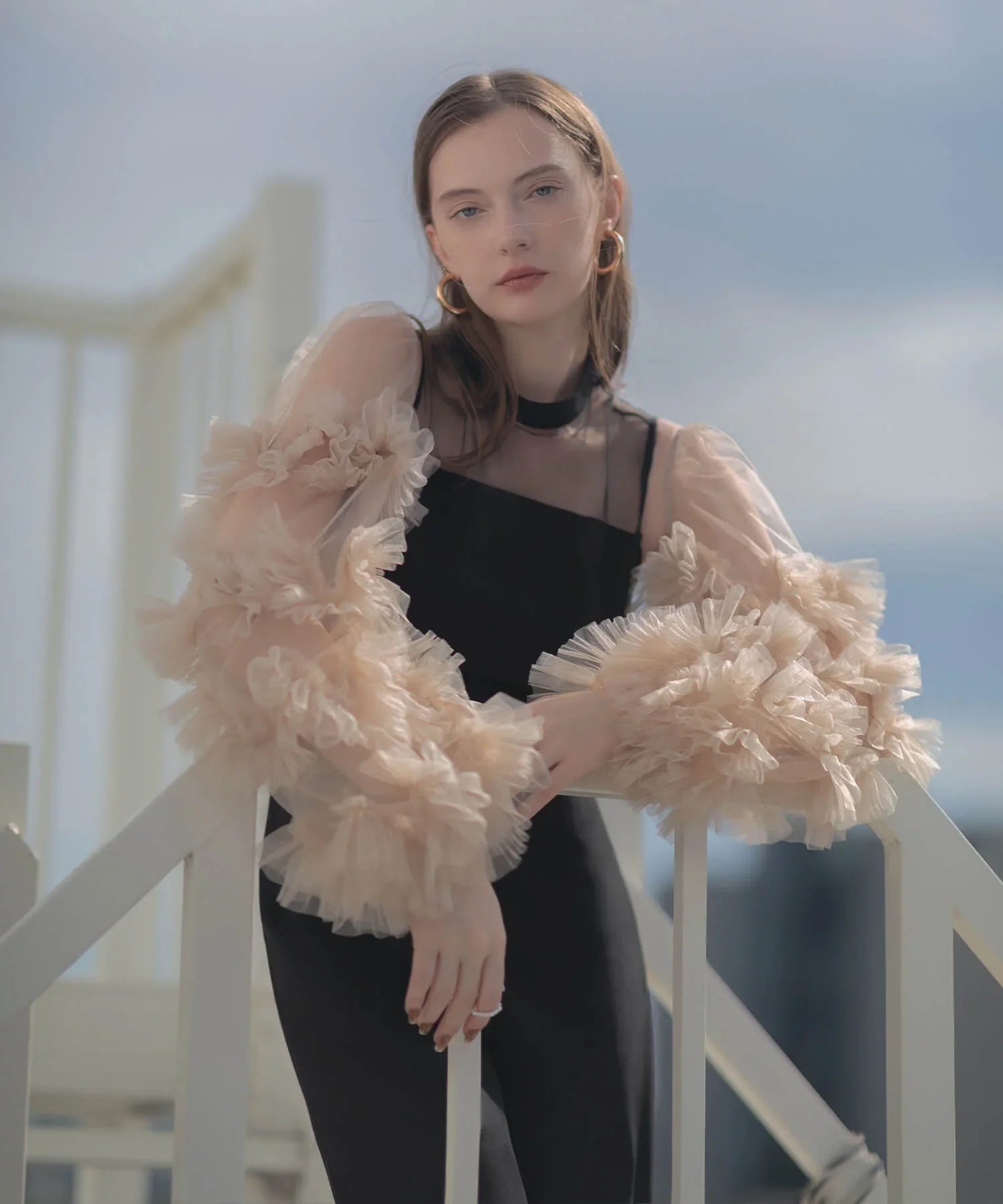 一部当日発送】ボリュームチュールスリーブオールインワンパンツ結婚式