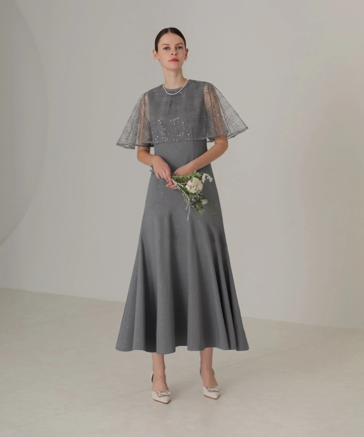 当日発送】チェックスパンコールボレロラメドレス/パーティードレス