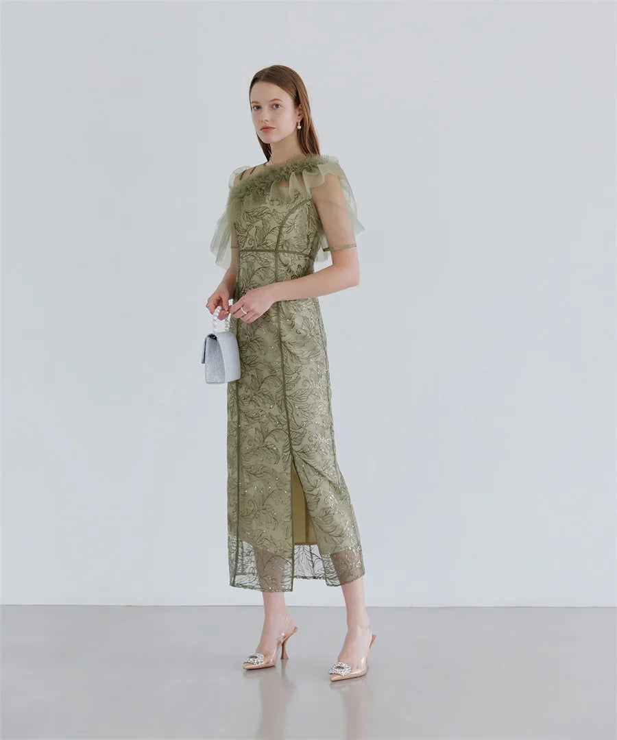 当日発送】3WAYフラワーチュールアシンメトリーIラインドレス