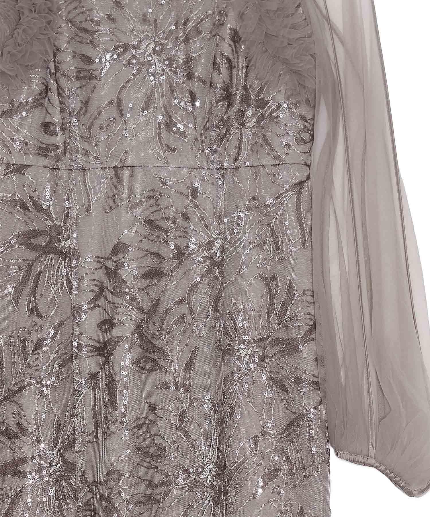 予約販売】フラワースパンコールチュールフリルロングスリーブ