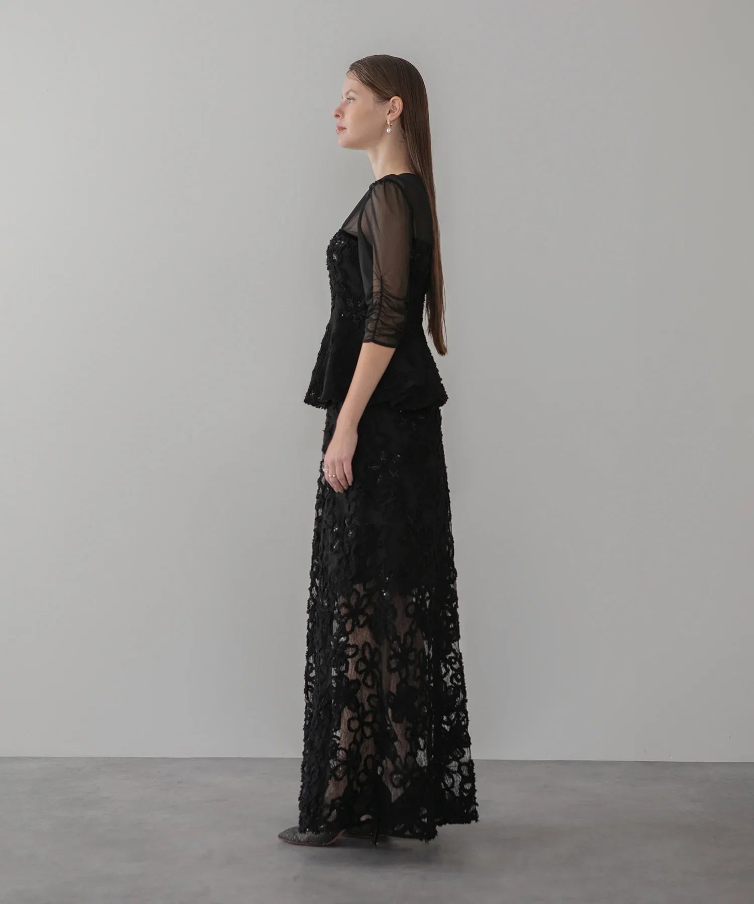 LEJA LUXE】フラワーレースペプラムセットアップドレス