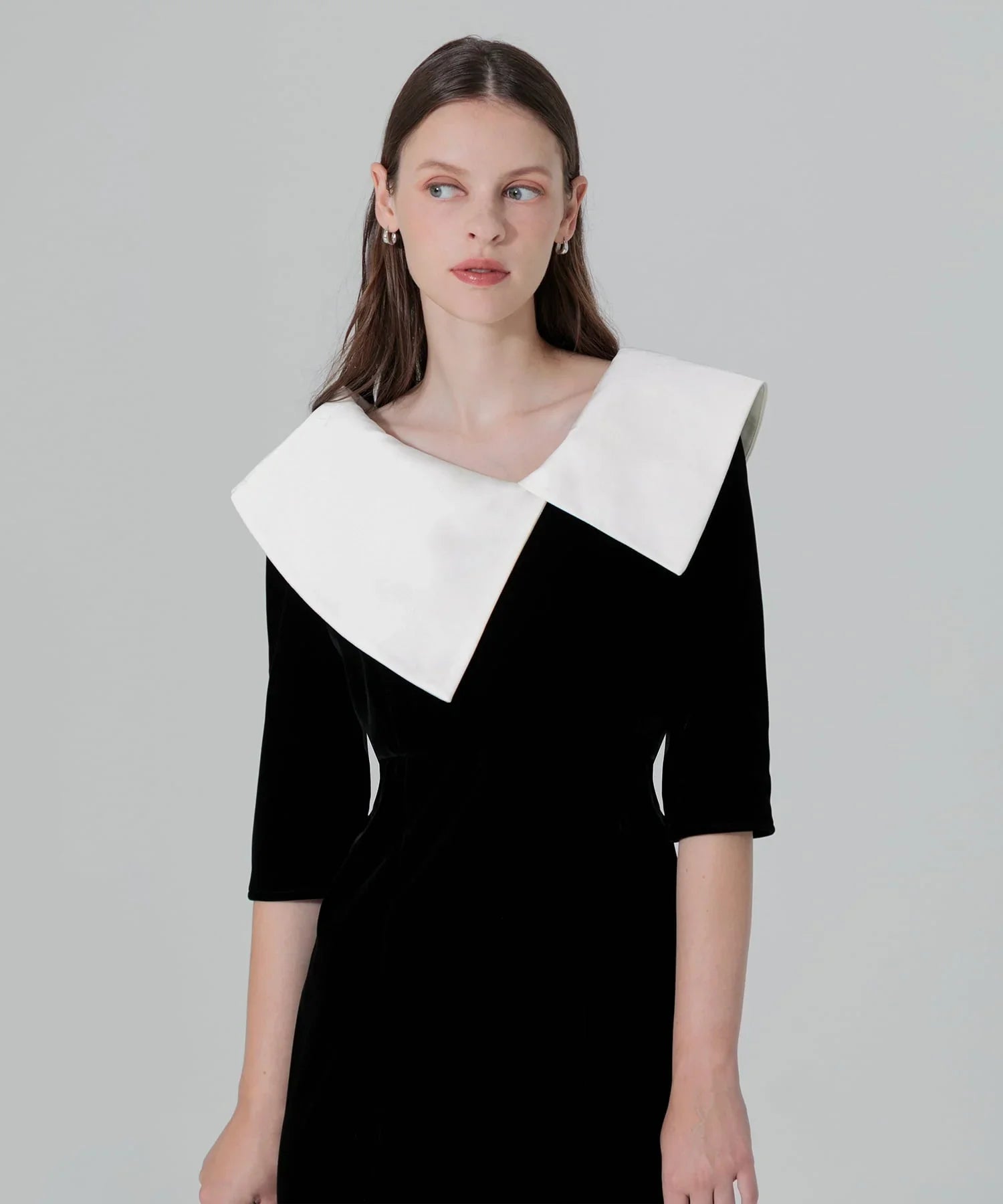 当日発送】アシンメトリービッグカラーベロアマーメイドドレス