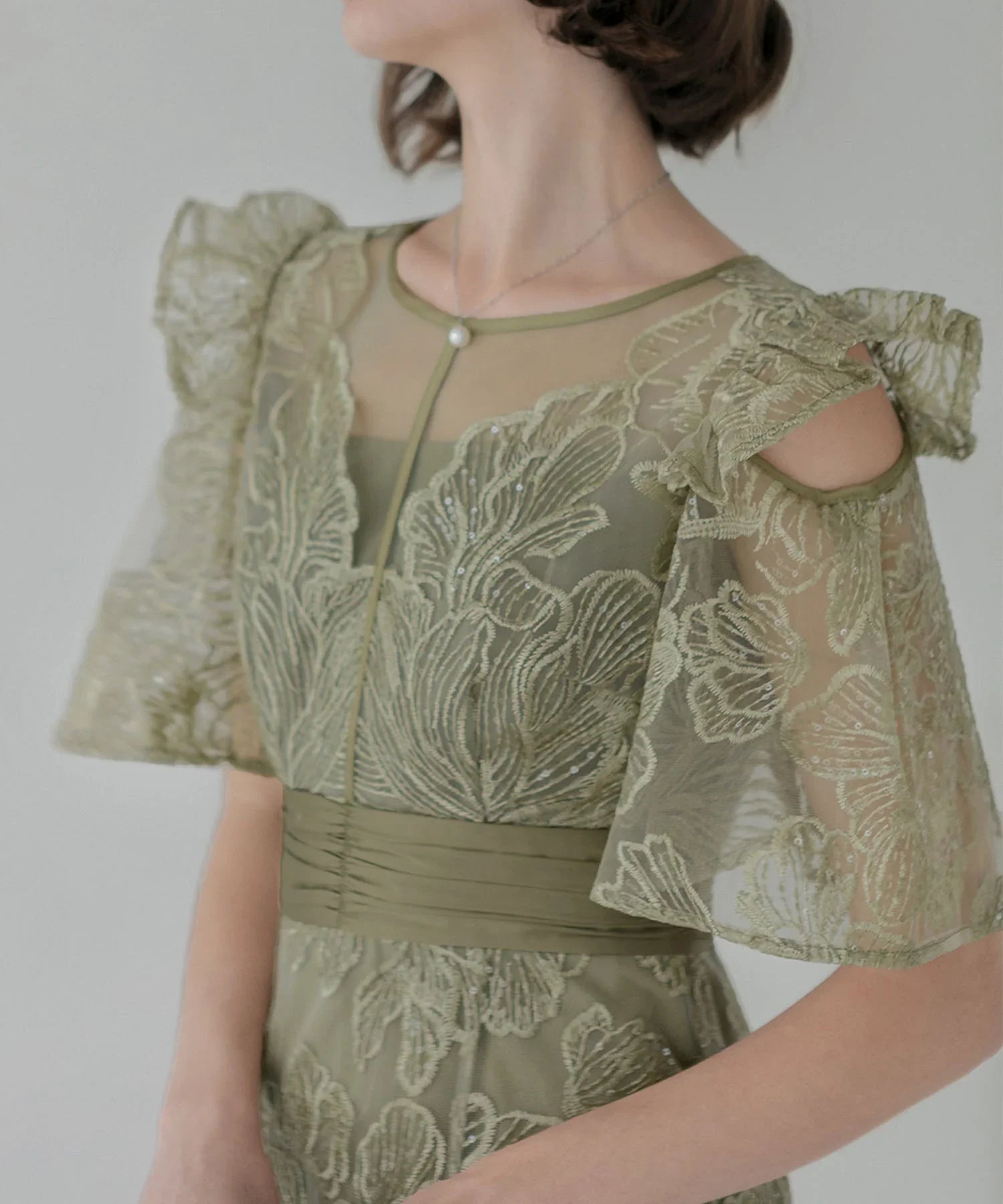 一部当日発送】フラワーレースシアーフリルマーメイドワンピース結婚式