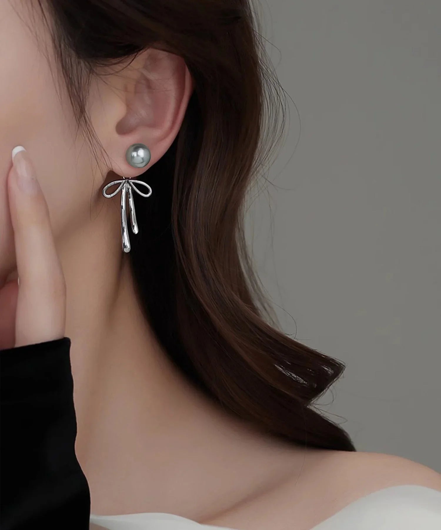 当日発送】2WAYパールリボンピアス