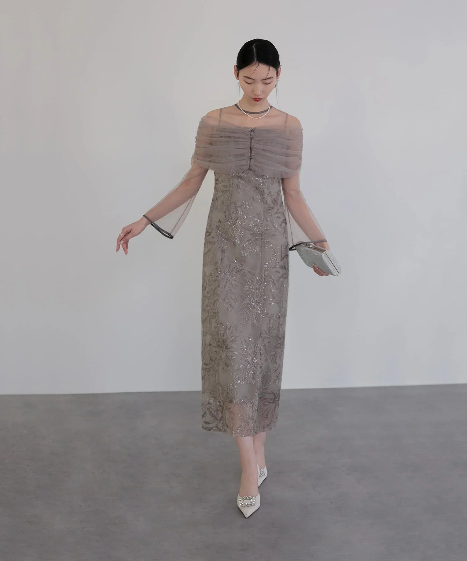 最終値下げ！パーティー ドレス グレー Leja グレー シースルー