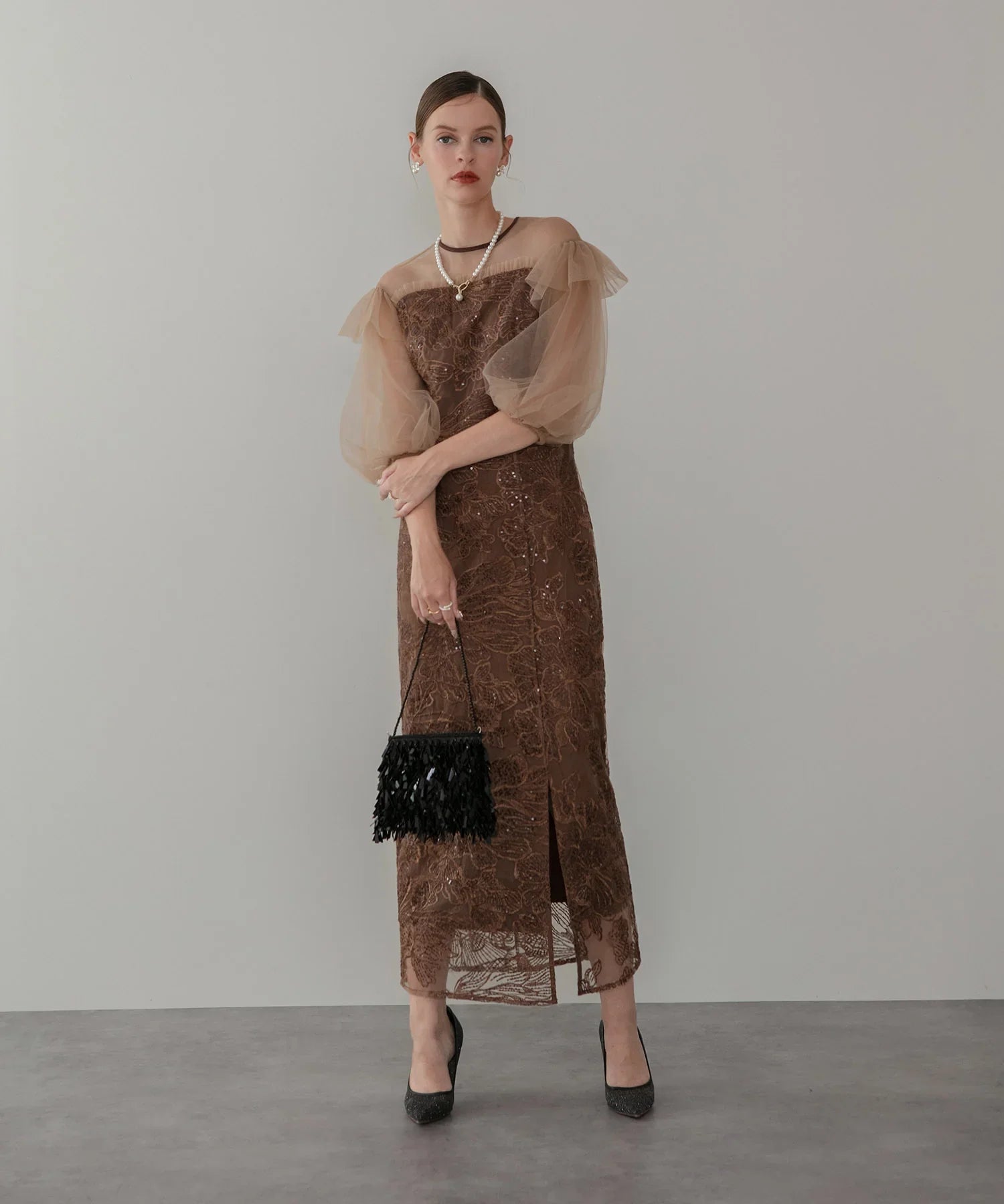 当日発送】フラワースパンコールシアーフリルスリーブIライン