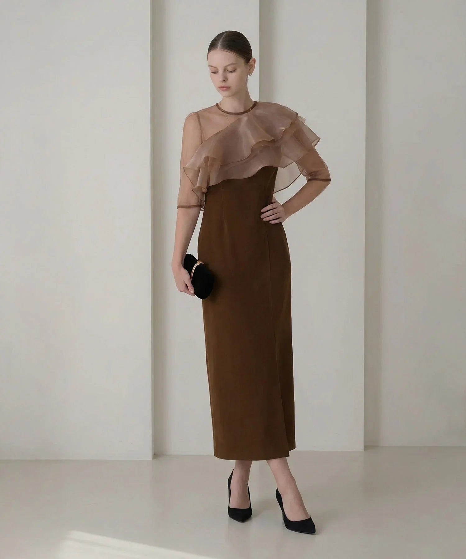 当日発送】アシンメトリーティアードフリル3WAYベロアワンピース結婚式