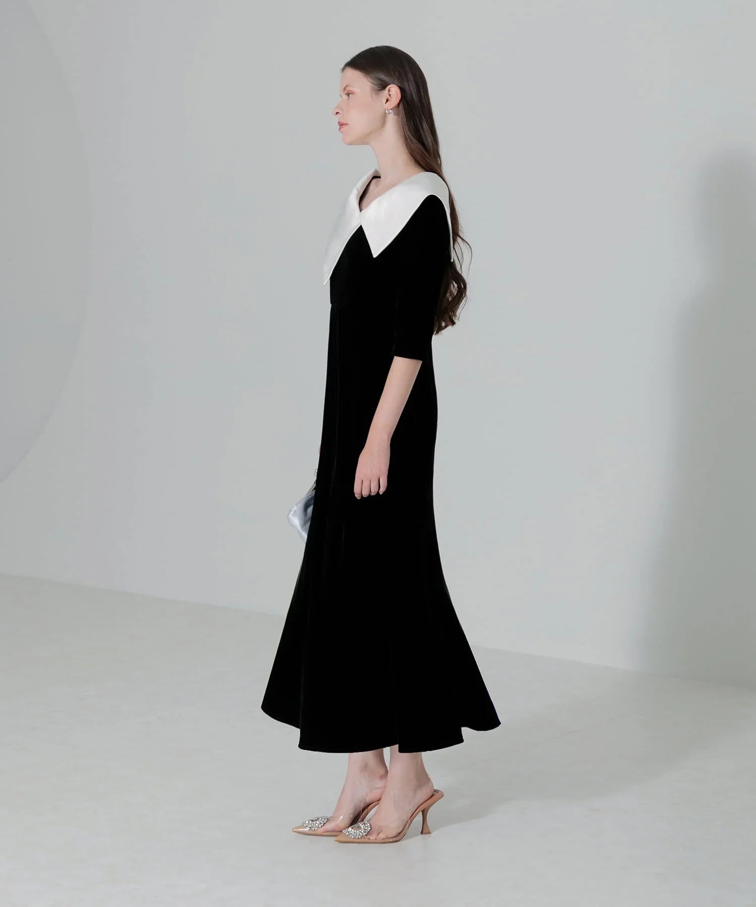 当日発送】アシンメトリービッグカラーベロアマーメイドドレス