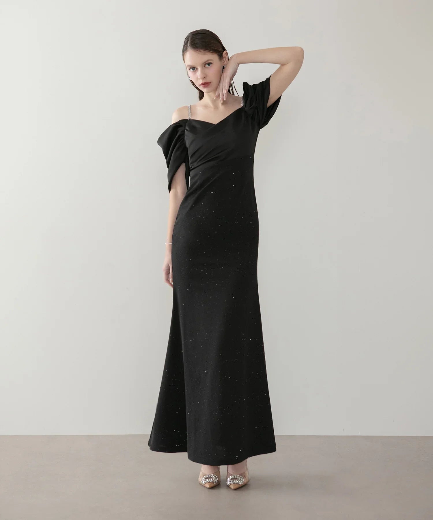 LEJA LUXE】ビジューストラップタックオフショルダーマーメイド