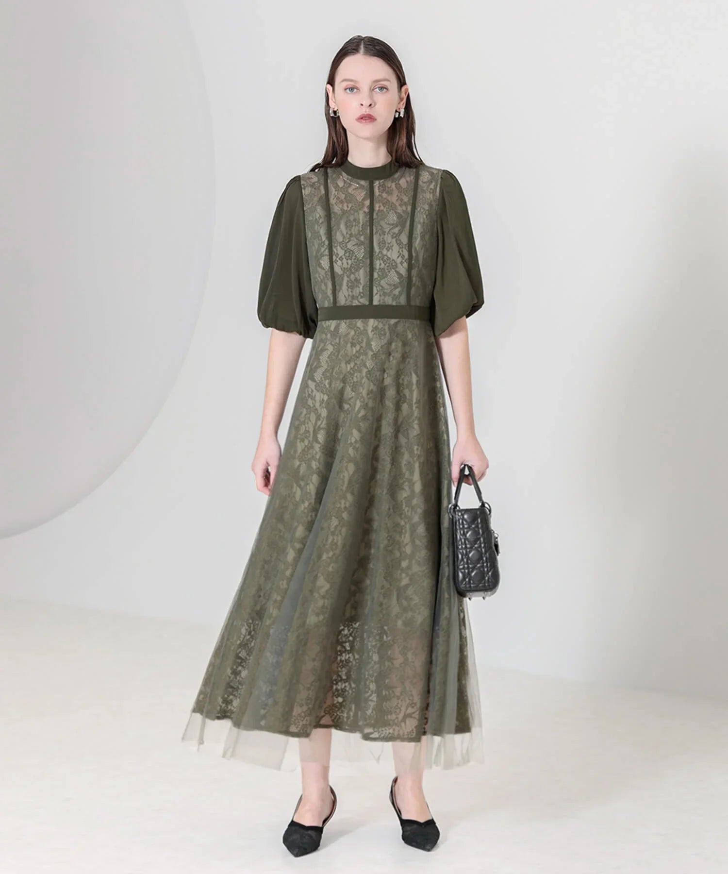 当日発送】ハイウエストチュールレースAラインドレス/パーティードレス