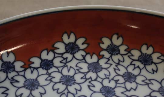 未使用◇源右衛門 赤濃 桜図 皿 桜 花 共箱 赤濃桜