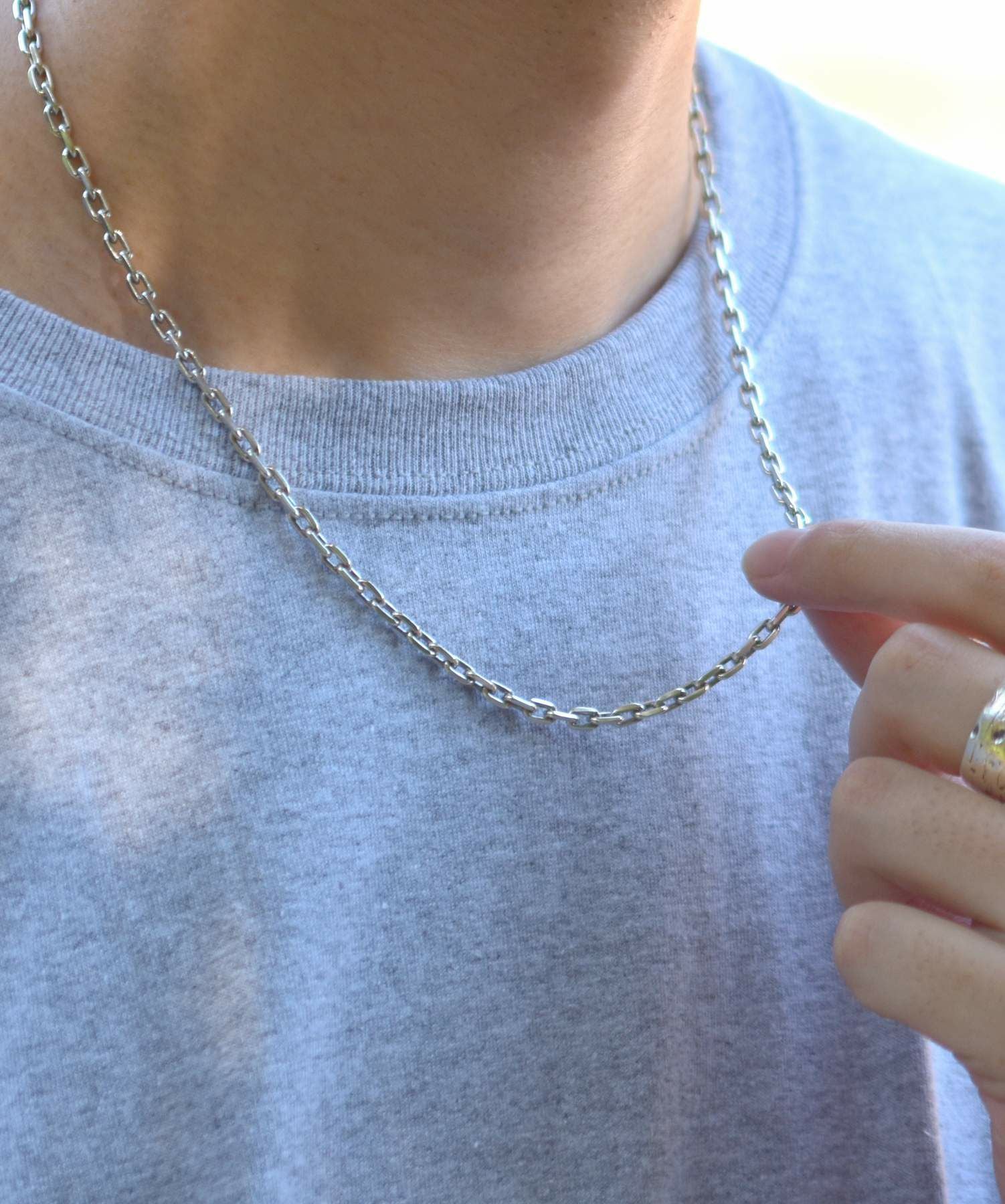 BASIC”ラージシルバーチェーンネックレス/カットアズキ/シルバー925