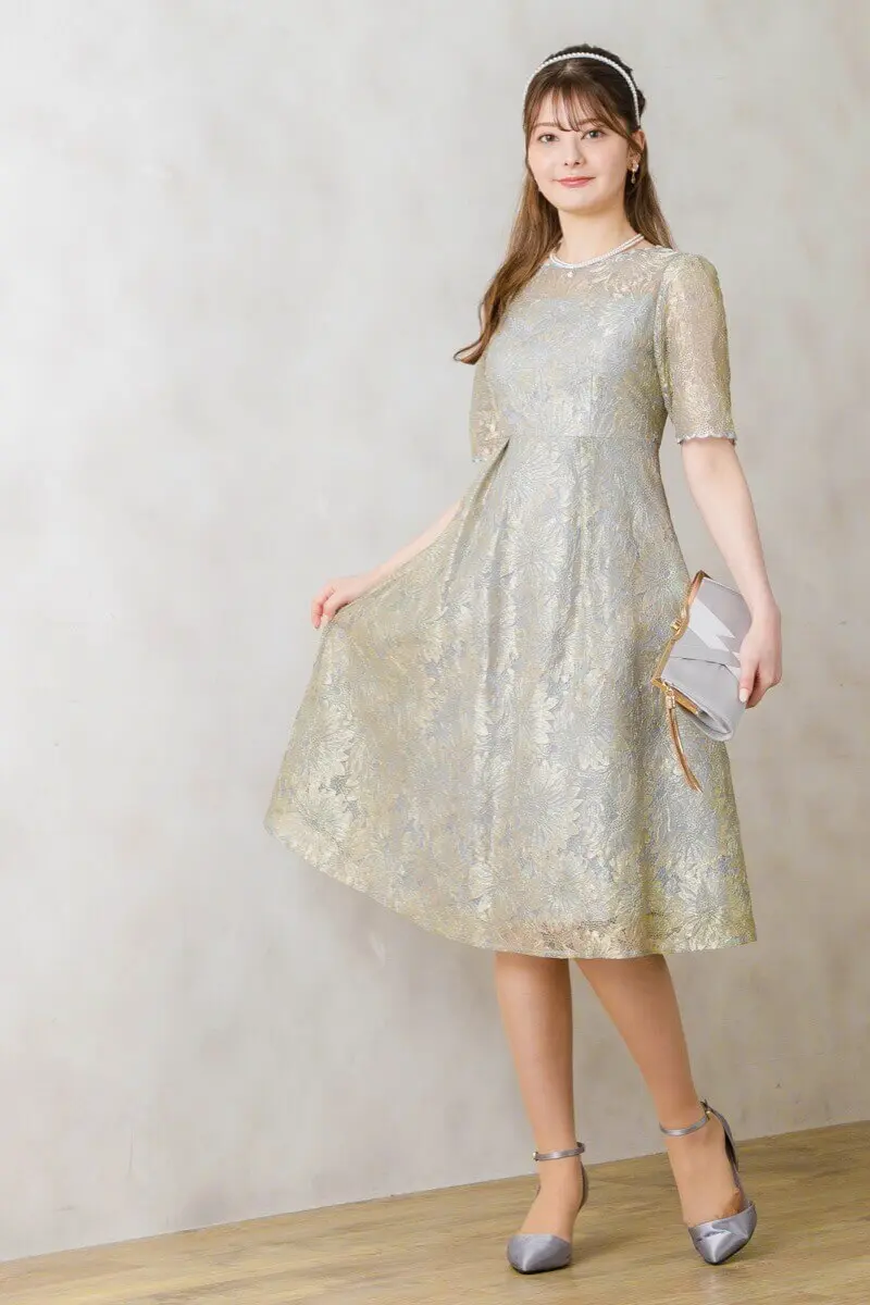 ブルーグレーのゴールドレースドレス | Dorry doll | M | 結婚式