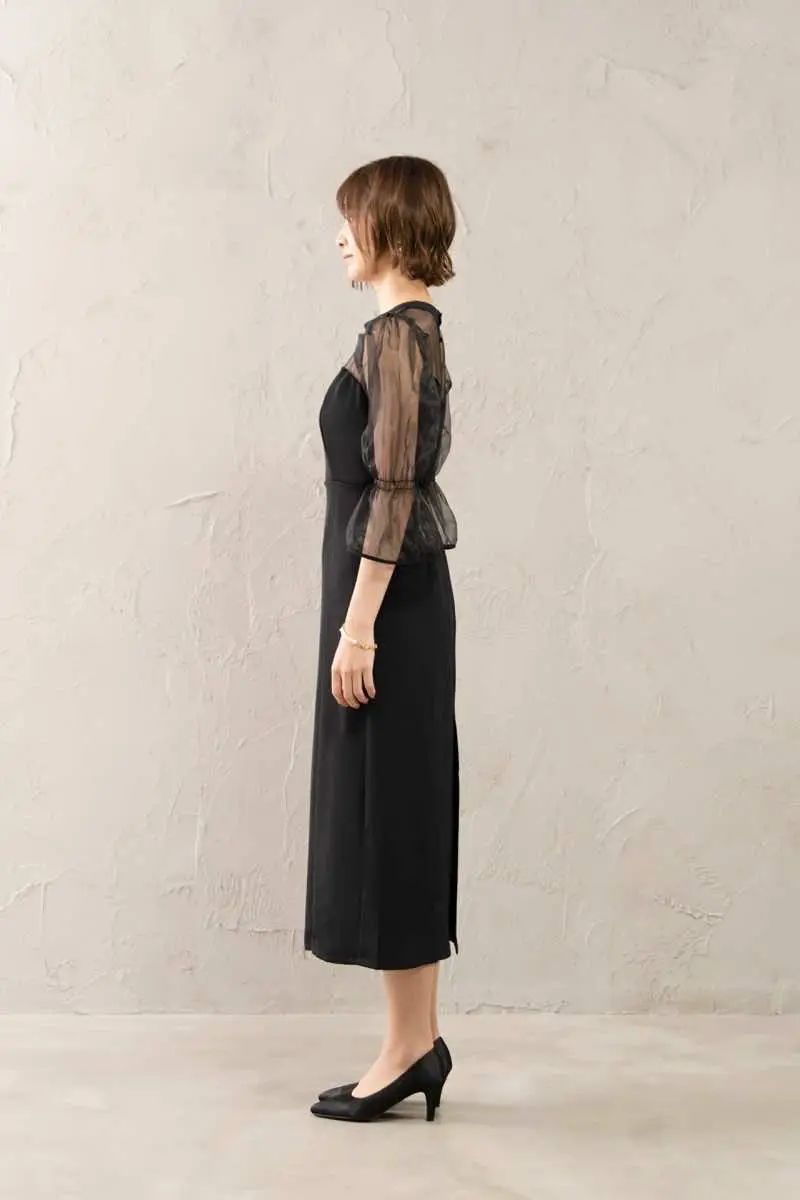 ブラックのキャンディスリーブタイトドレス | SALON by Chico | M