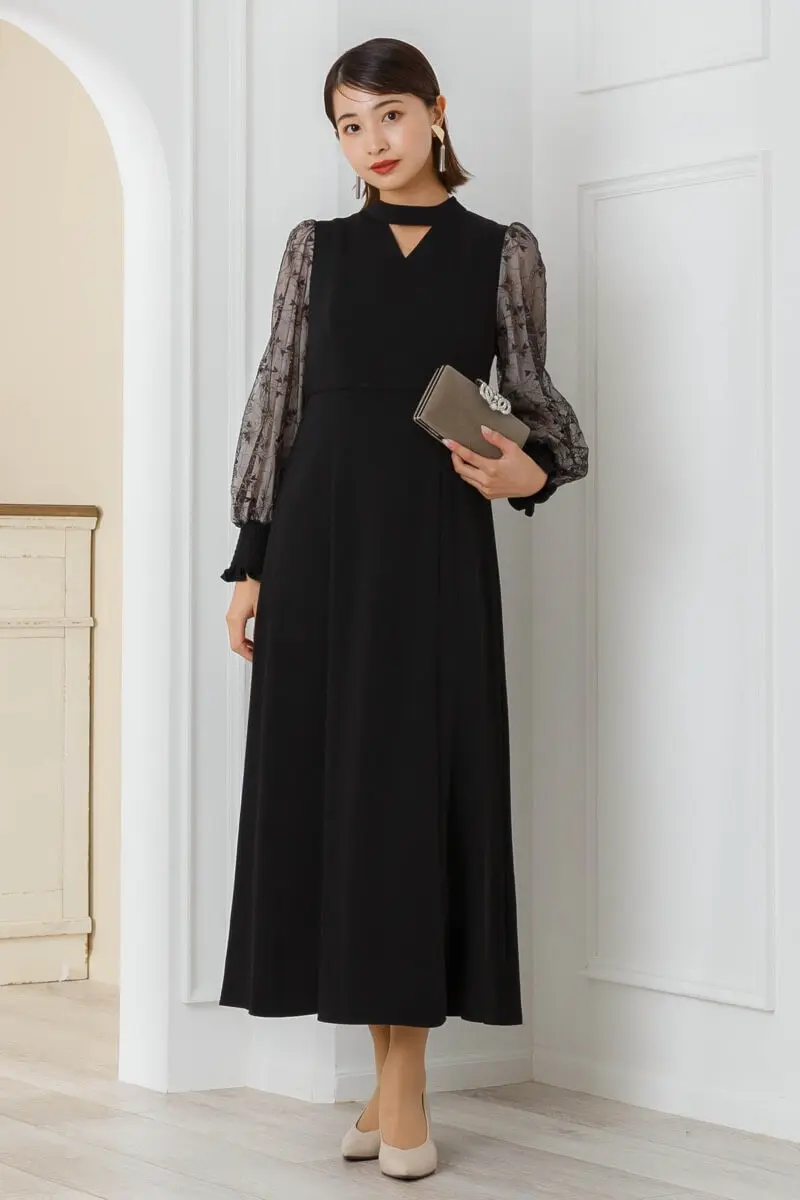 ブラックのエンブロイダリースリーブドレス | ANDRESD | M | 結婚式