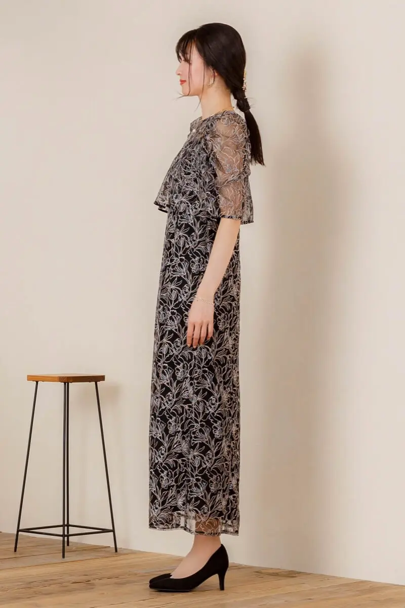 ブラックの総レースレイヤードドレス | LE' RURE | M | 結婚式