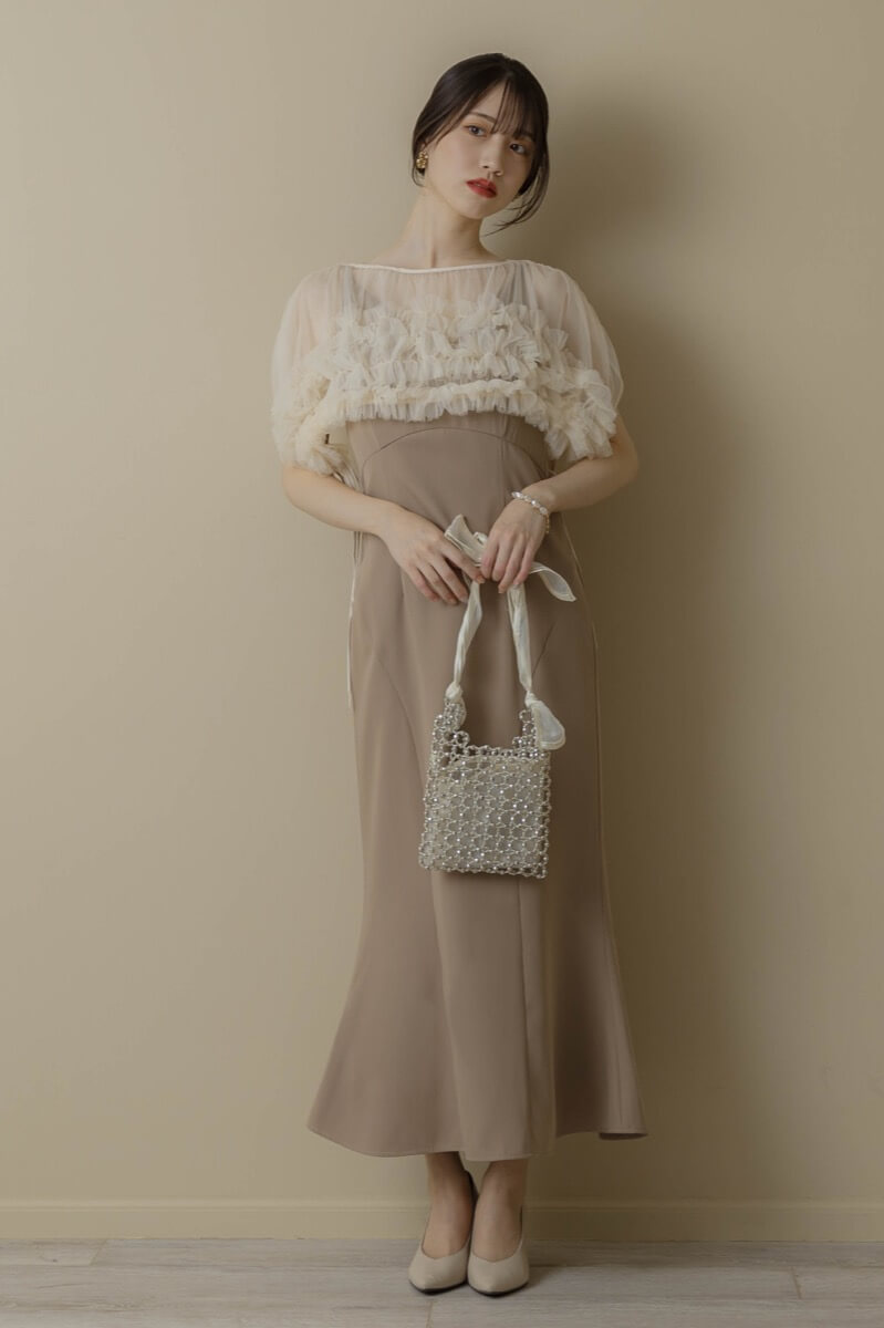 ベージュのチュールトップスセットドレス | ANDRESD | S | 結婚式