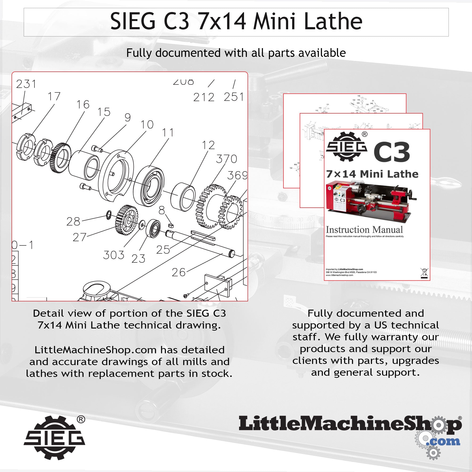 SIEG C3 7x14 Mini Lathe – LittleMachineShop.com