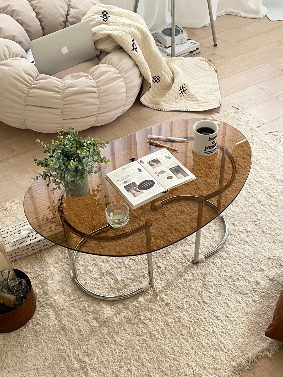 通販】Roomnhome｜ペブルテーブル｜韓国インテリア 家具 ガラス ロー