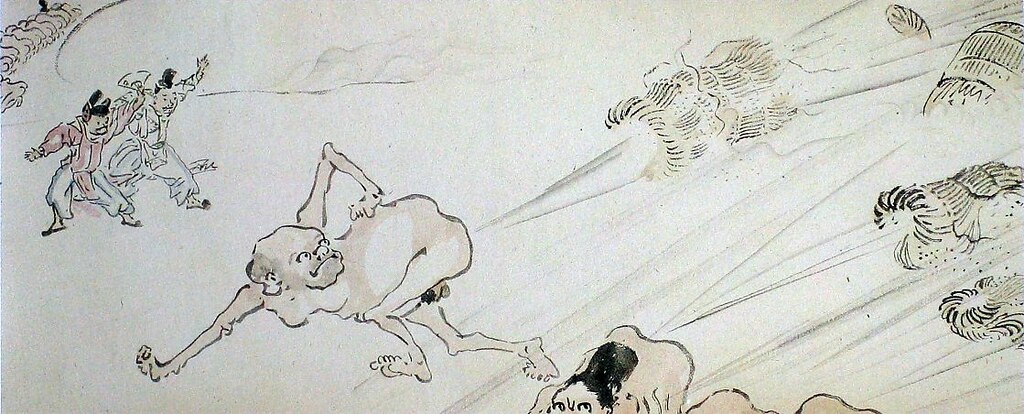 河鍋暁斎「放屁合戦絵巻」（明治時代） | 河鍋暁斎（かわなべ きょう