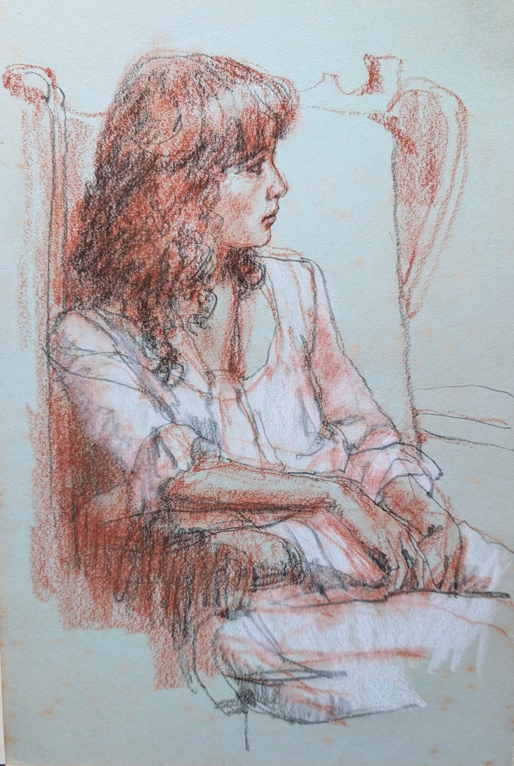 他の人発送×中村英夫【婦人像】パステル 水彩 他の人発送×中村英夫