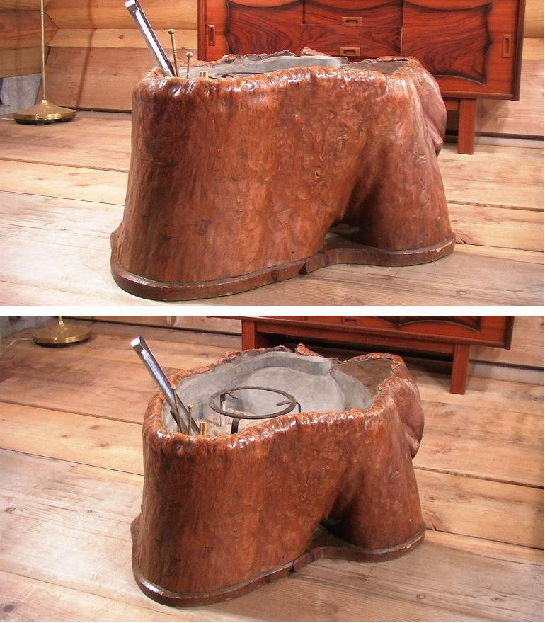 火鉢 天然木 彫刻 レトロ ヴィンテージ 切株 工芸 古民家
