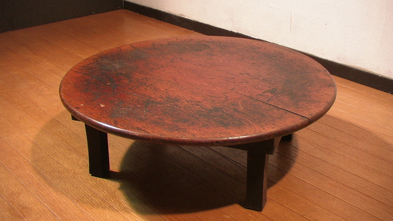 昭和 古家具 円形 円型 木製ちゃぶ台 ビンテージテーブル あ44 レトロ