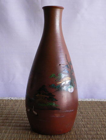 江戸後期 傘徳利 松模様 俳句刻 窯変面取り六角徳利 レア古備前・レア