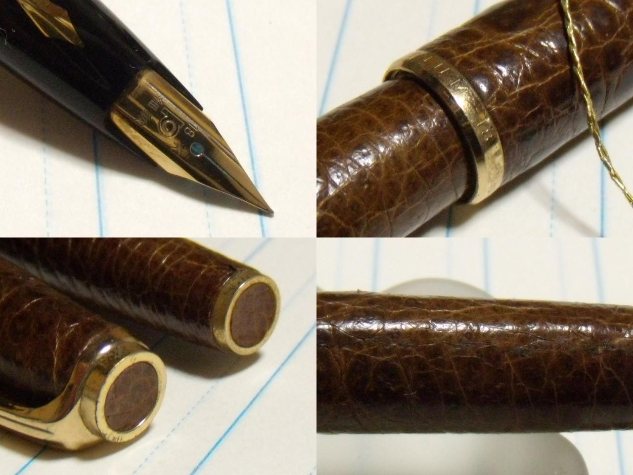 プラチナ万年筆 18K 本革張 象嵌 ブラウン レザー プラチナ万年筆 18K