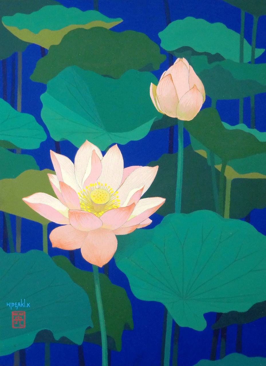 日本画、蓮一輪