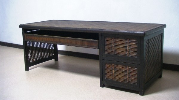 ◎和モダン◎ 古い竹材 文机 片袖 パソコンデスク 引出し2杯 / 座卓