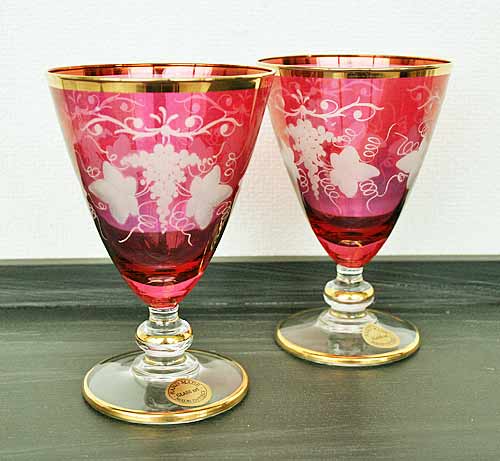 ベネチアングラス 5客セット 桜色 イタリア ベネツィアングラス 赤青