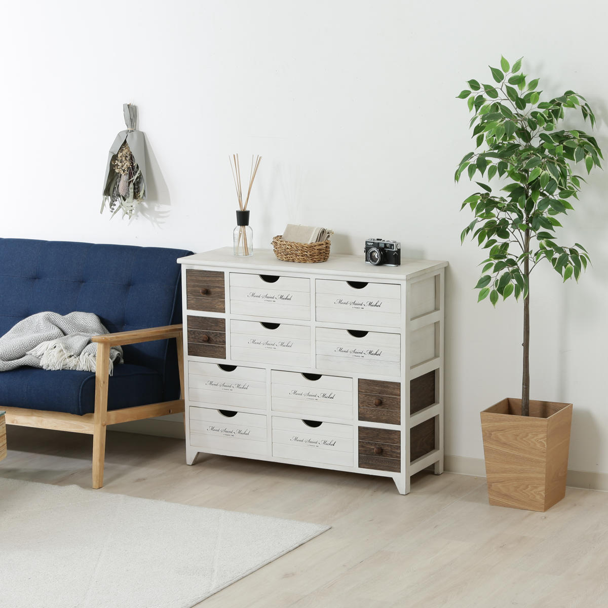 チェスト】木製 トールペイント シャビーシック 3段収納 花台