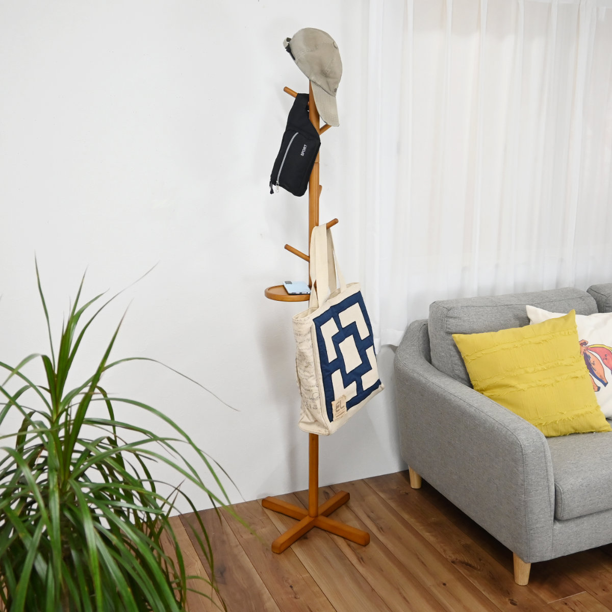 ポールハンガー 天然木 北欧 （ ハンガーラック コートハンガー トレー