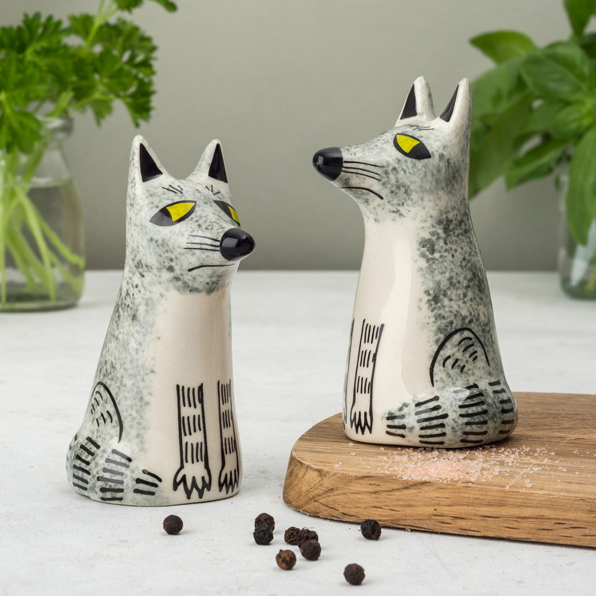 調味料入れ Hannah Turner 塩コショウ入れ ハリネズミ オオカミ