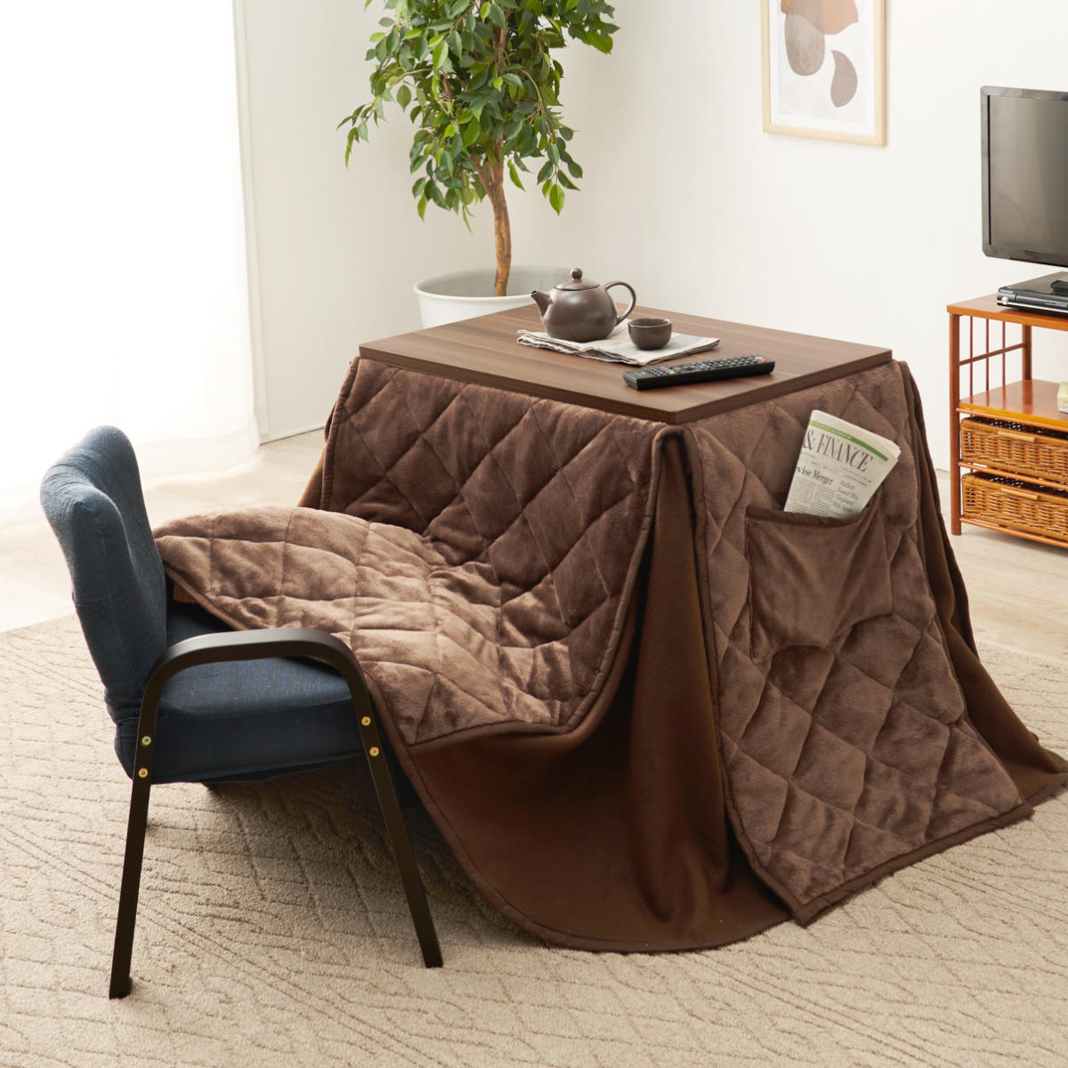 ぷりんさん】おひとり様コタツ ブラウン 3点セット (炬燵・椅子・布団