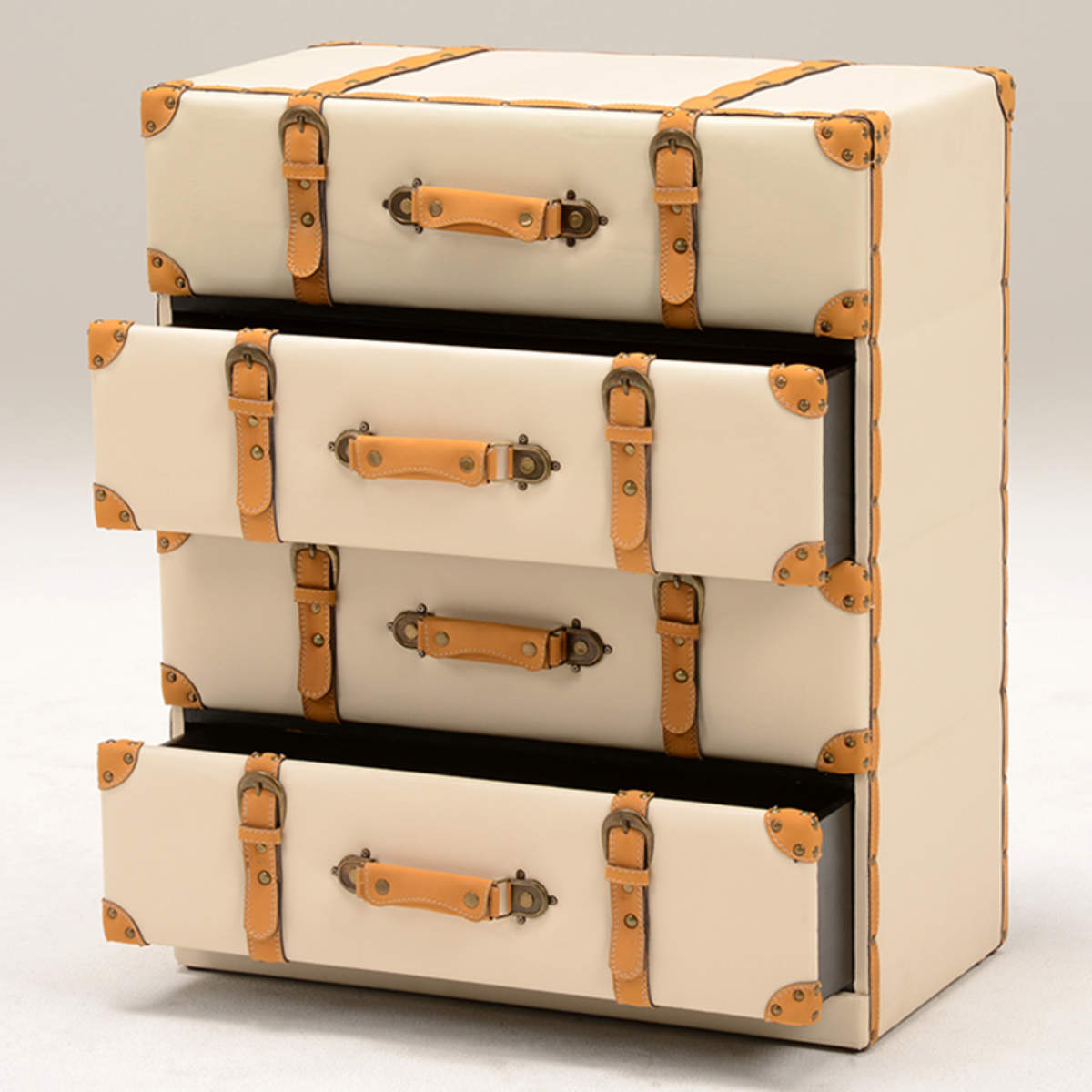 チェスト 4段 トランク風 チェスター 幅61cm ホワイト アイボリー