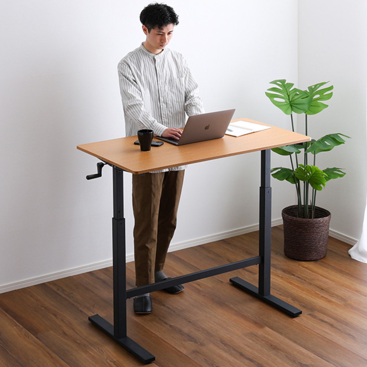 ワークデスク 昇降テーブル 幅113cm ハンドルタイプ （ スタンディング