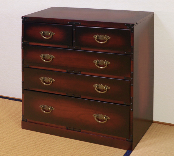 チェスト 4段 民芸調たんす 古美調引手 幅67cm （ 箪笥 和風民芸調